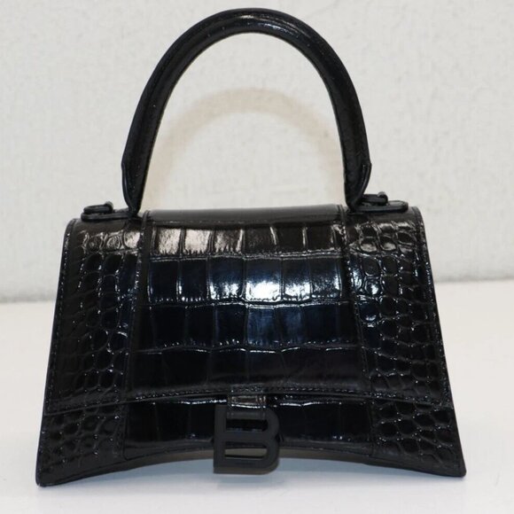 Balenciaga Hourglass Small Handbag Crocodile Embossed - Black - Picture 6 of 14